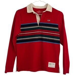 Vineyard Vines Kids Size Medium Red Organic Cotton Rugby Polo with chest stripes